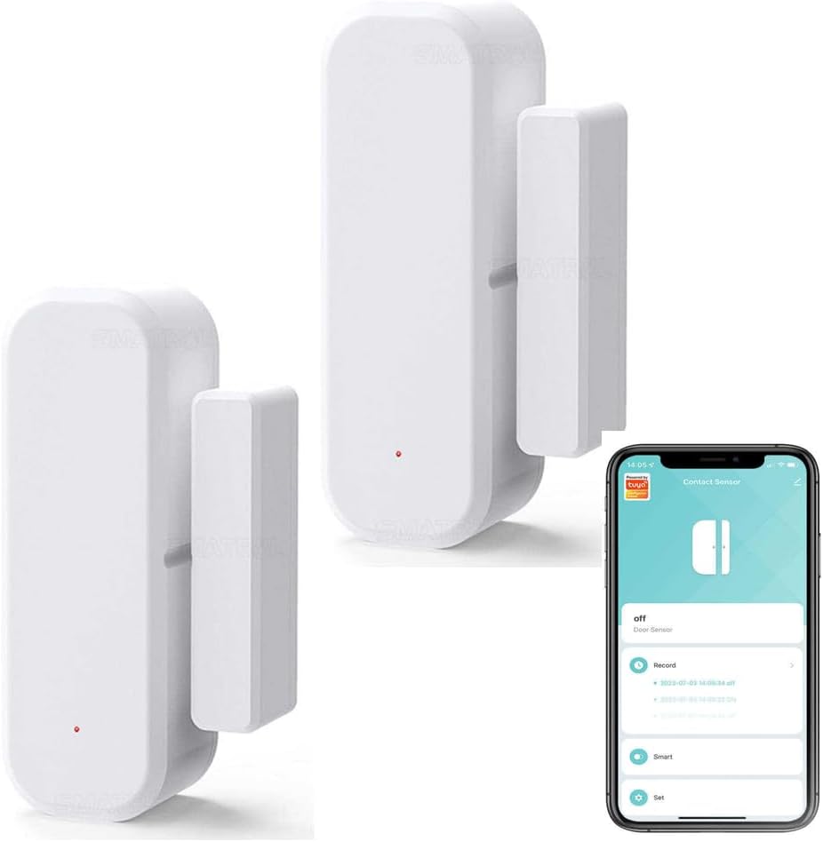 Solotech Smart WiFi Door Window Sensor Real time App Notification on Medicine Chest, Gun Safe, Liquor Cabinet, Pet Door. Work with Alexa Echo SmartLife/Tuya APP Control No Hub Required (2)