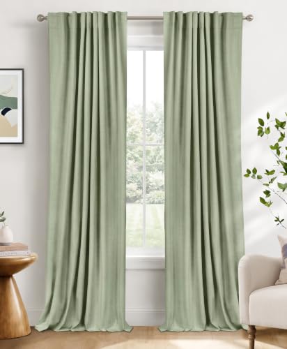 Image of Sage Green Total Blackout Curtains for Bedroom 84 Inches Long