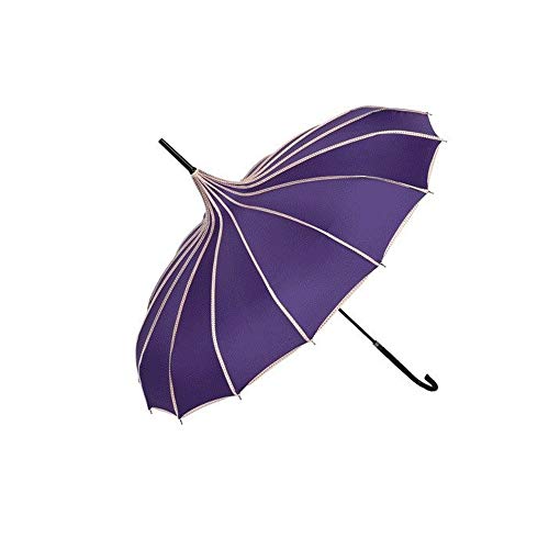 HYFJP 女性ビッグ大ロングハンドルゴシッククラシック防風タワーパゴダ傘雨 耐風 (Color : Dark purple, Size : 1)