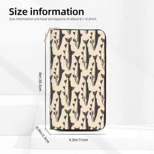 Leather Thin Slim Wallets for Women Men - Fashion Realistic Hand-Drawn Fish Print Card Wallet Holder with Zipper2