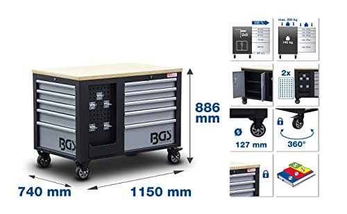 BGS 4199 | Werkstattwagen | 2 x 5 Schubladen | 1 Schrank | leer | abschließbar | massives Metall – Bild 3