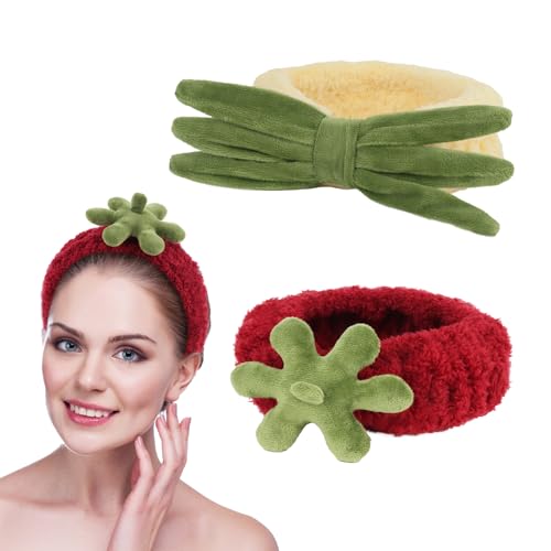Oblihumoy Cute Strawberry Pineapple Spa Headbands No Slip Fruit Head Band for Face Wash Makeup Skincare Facial Hair Band Elastic Fluffy Beauty Headband