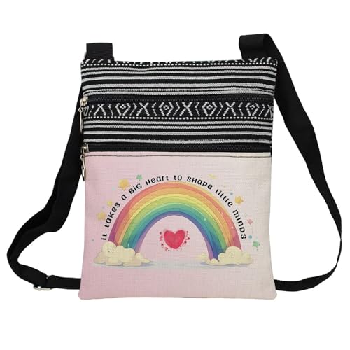 Big Heart Messenger Bag Small Ethnic Pattern Adjustable Strap Crossbody Zipper Bag Rainbow Phone Bag Wallet Cute Shoulder Handbag Appreciation Present for Teachers Women