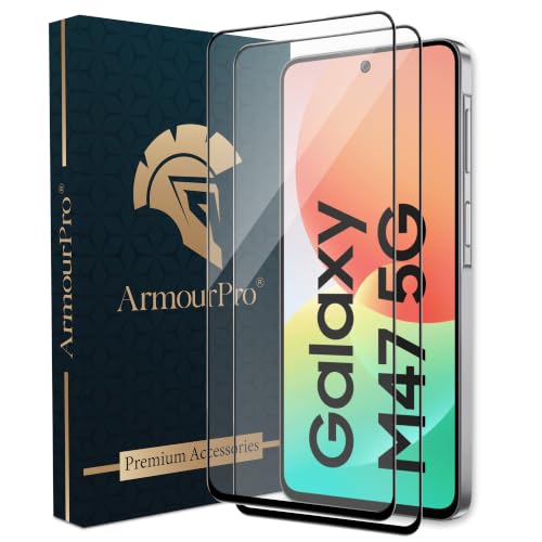 Image of ArmourPro Tempered Glass for Samsung Galaxy M47-9H Anti Scratch Screen Protector, Edge to Edge Coverage, HD Clarity, Smooth Touch, Case Friendly | Black, Pack of 2
