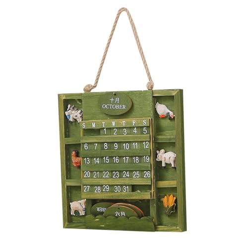 KJOET 万年カレンダー 壁掛け 木製 インテリア DIY 手作り 動物 かわいい グリーン 緑 雑貨 おしゃれ 日付カード ボード カレンダー 装飾 飾り (グリーン)