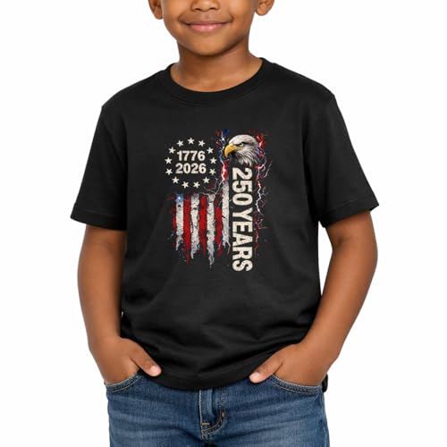 Image of Boys Constitution Day 250 Anniversary USA Shirt Independence Shirt 3-8T | for Kids Boys Girls Toddlers 3T-8T, 4th of July Dinos Flag Patriotic Tee, Independence Day