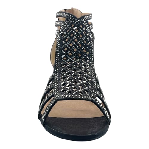 ABSOLEX Women Strappy Open Toe Rhinestone Dressy Low Heel Wedge Sandal2