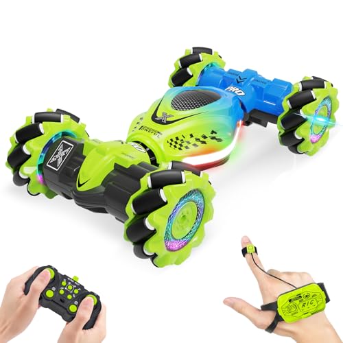 Dysaim Ferngesteuertes Auto für Kinder ab 4 5 6 7 8 Jahre RC Stunt Auto Car Ferngesteuerte Auto mit HandSteuerung 2,4 GHz 4WD 360° Drehung Crawler Auto Offroad Car 2 Akku Musik Beleuchtung Geschenk