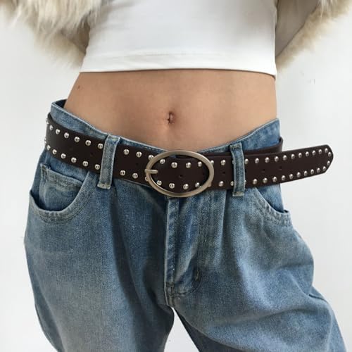 1 Piece Bohemian Y2K Rivet Belt Punk Style PU Leather Buckle Belts Adjustable Apparel Waistbelt 104 * 3.6cm3
