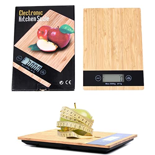 Balance alimentaire de cuisine | Balance de cuisine en bois de 5 kg pour la cuisine et la pâtisserie – Graduation précise de 1 g, onces et grammes pour...