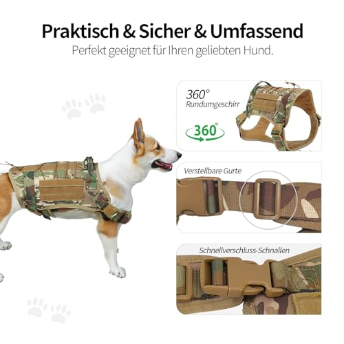 Roujune No-Pull Hundegeschirr, Einstellbar Sicherheitsgeschirr Ultra Atmungsaktiv für Große/Mittlere Hunde Brustgeschirr Hundeharness Hundeweste Tarnfarbe Größe L