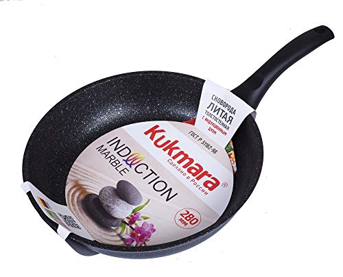 Kukmara Poêle en fonte d'aluminium (TIEF) - Revêtement anti-adhésif en marbre céramique (26 cm) Cover