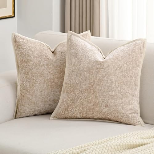 FUTEI Pack of 2 Chenille Soft Throw Pillow Covers 20x20 Inch, Oatmeal