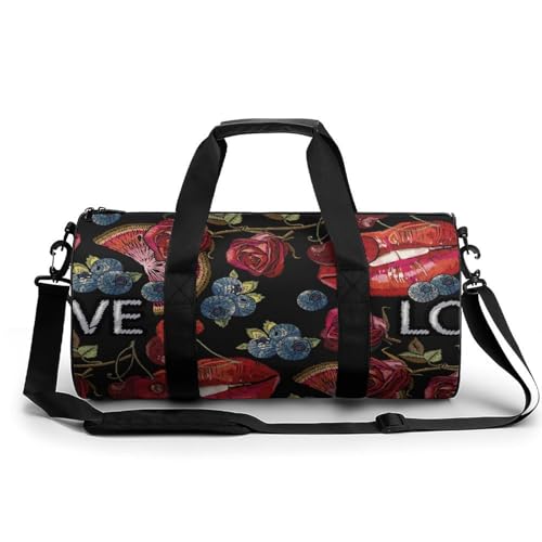 Sac de gym lèvres rouges fleur compact et résistant pour voyage et sport