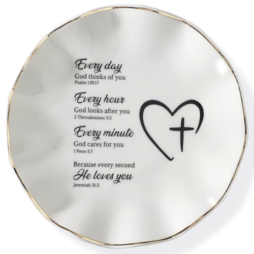 HOME SMILE Christian Gifts for Mom Faith Ring Dish with Bible Verse Prayers, Religious Spiritual Gifts for Women Friend Birthday - Every Second God He Loves You