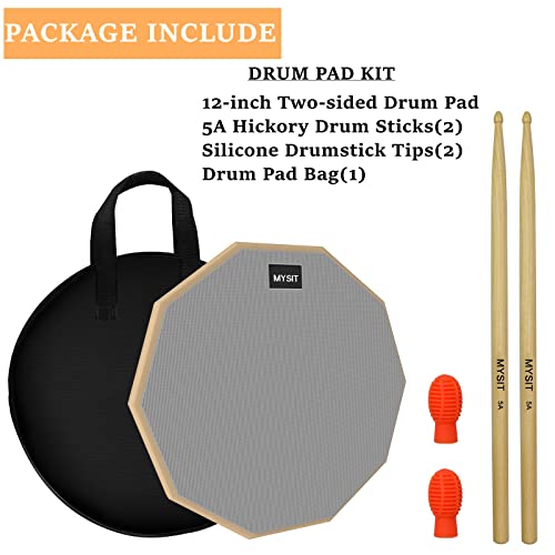 image for MySit 12-Inch Drum Practice Pad and Sticks Set With 2pcs Silicone Drum