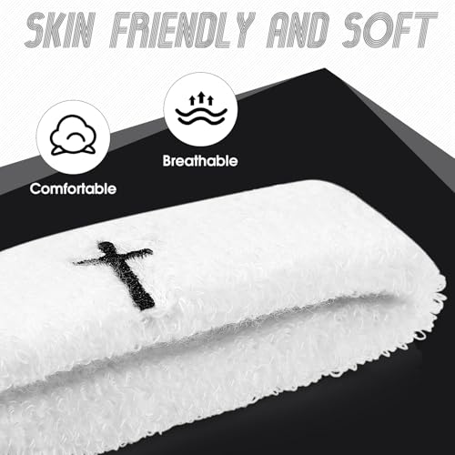 Image of Soulchen 4 pcs Cross Bicep Bands Wrist Bands Christian Arm Sweat Wristbands Absorbent Armband for Men Women Football Baseball Players Sports Activities Supplies