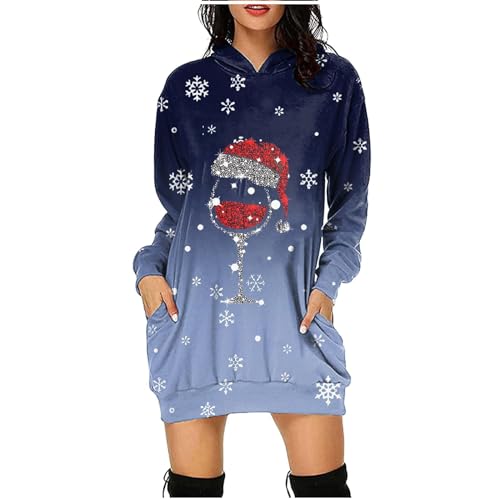Weihnachtskleid Damen Weihnachtsoutfit Hoodie Weihnachten Kleider Kapuzenpullover Weihnachtskleider Christmas Minikleid Festliche Outfit...