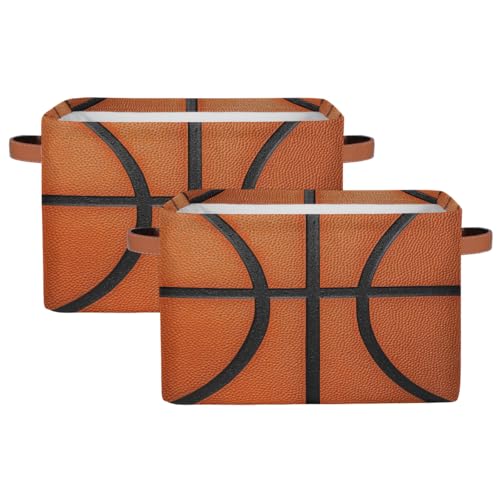 Image of Basketball Texture Storage Baskets for Organizing, Fabric Collapsible Storage Bins Box Sport Pattern Decorative Toy Organizer Baskets for Closet Shelves Gift Basket 2Pcs