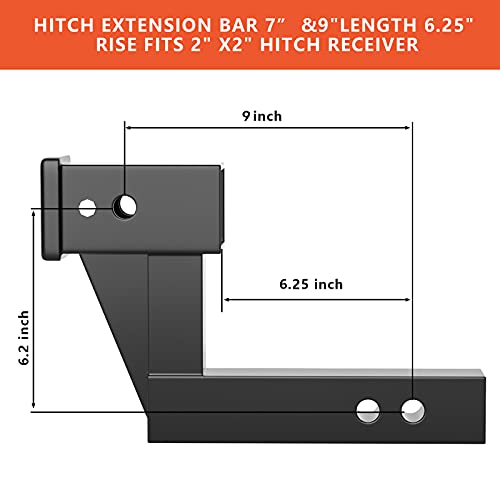 2" Trailer Raised Hitch Adapter with 6.25" Rise Drop Receiver lowering