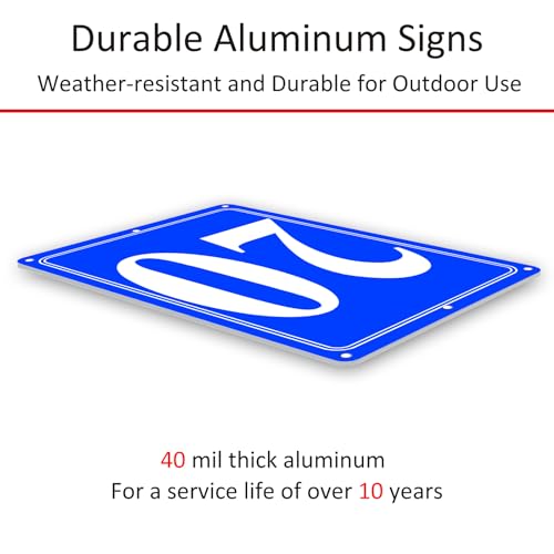 Image of Premium Aluminum Number Signs 20, Metal 12 inch X 8 inch Blue Numbered Signs Outdoor for Parking Lots, Floor, Dock, Court, Aisle, Field, High Visibility, No Fade, Weather-resistant