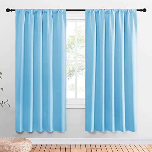 NICETOWN 2 Panels Blackout Curtains, Rod Pocket Thermal Insulated Drapes for Kitchen, Heavy Duty Small Window Treatment for Dorm Room, Studio Apartment, Basement (Blue, W42 x L30)