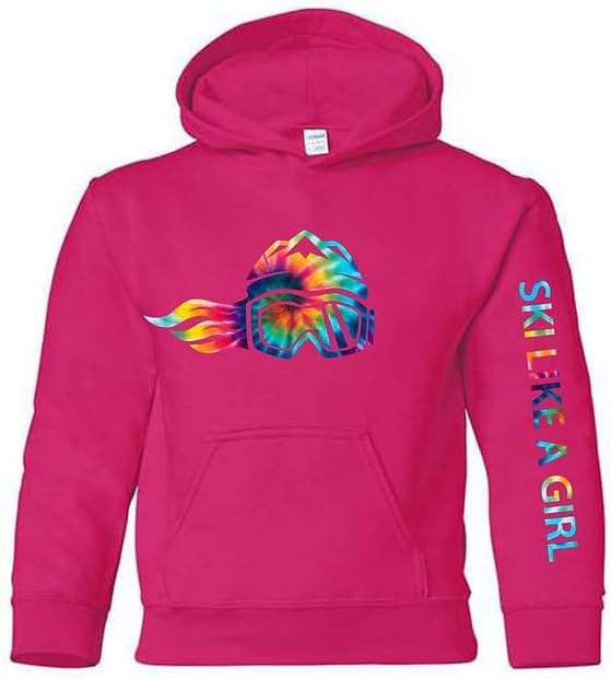 Ski Like A Girl Youth Girls Hoodie Pink Tie-Dye (Ages 6-14)