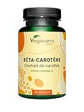 Bêta Carotène Vegavero® | 100% NATUREL & Vegan | Sans Additifs | Bronzage & Protection Peau | Extrait de Carotte Riche en Vitamine A | 180 gélules (6 mois)