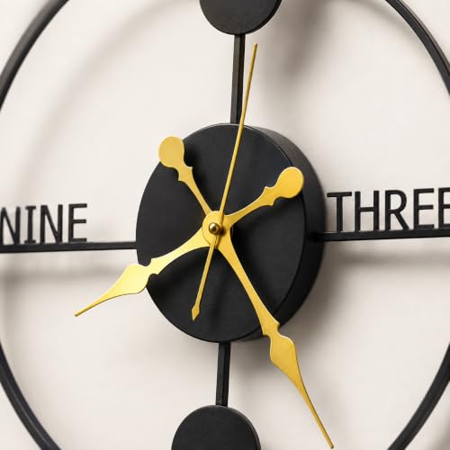 Image of 40 cm Metal Wall Clock, Black, Silent Non-Ticking | Silent Non-Ticking, Skeleton, Modern Iron Analog, For Living Room, Bedroom, Hall, Office & Home Decor