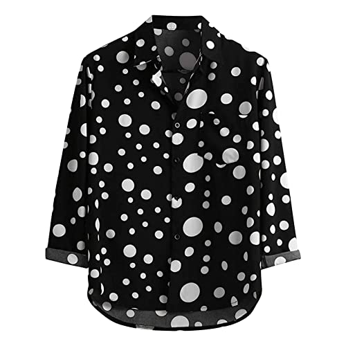 DGHM-JLMY Men's Point Print Casual Long Sleeve Shirt Business Polka Dot Printed Button Down Shirts Printed Regular Fit Shirt