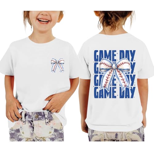 BeWithYou Girls Baseball Shirt Kids Cute Game Day Shirts Coquette Baseball Bow Graphic Tees Preppy Funny Aesthetic Trendy TopWhite 150