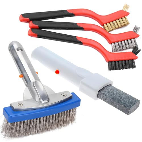 Pool Pumice Stone and 5 inch Stainless Steel Pool Brush Kit with EZ-Clip Handle to Reomve Erase Rust...