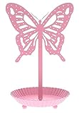 Top Brass Butterfly Earring Holder Organizer Metal Standing Jewelry Tree Display with Ring Tray (Pink)