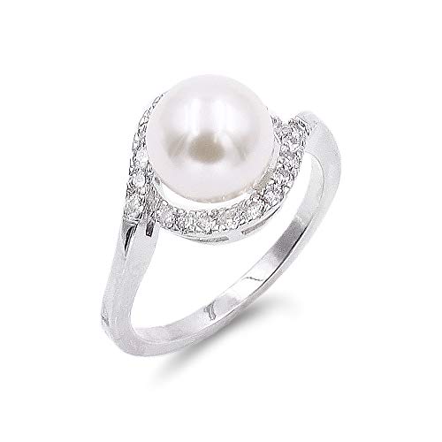8 mm Pearl Ring Ivory AAA CZ Micro Pave Size 5-10 Wedding Jewelry