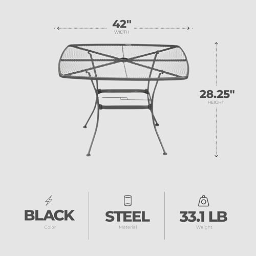 Four Seasons Courtyard Sleek Contemporary 42 Inch Outdoor Steel Mesh Square Top Bistro Style Patio Dining Table With Tapered Legs thumb #2