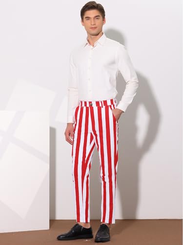 Lars Amadeus Men's Striped Pants Casual Skinny Fit Color Block Pencil Dress Trousers4