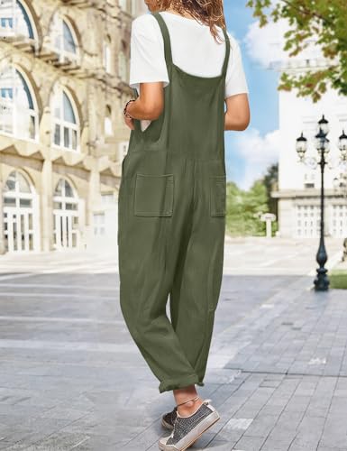 Image of YESNO Women's Overalls Cotton Boho Casual Floral Bib Jumpsuit Baggy Adjustable Strap Romper with Pockets PVV