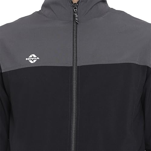 Image of Nivia Carboxy - 2 Track Suit /Sportswear Regular Fit Track Suits /Athletic Gym Running Jogging Suit Set (Black /Dark Grey /White, L)