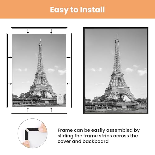 Image of upsimples 24x24 Picture Frame Black 3 Pack, Scratch-Proof Picture Frames 24 x 24 for Photo Gallery - Slide-in Strips, Horizontal or Vertical Wall Mounting