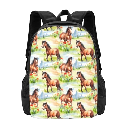 Horse Flower Backbags Large Adjustable Backpack Lightweight Daypack for Men Women 16.5 Inches