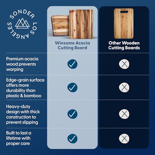 Sonder Los Angeles Winsome Acacia Wood Cutting Board | Acacia Edge Grain Cutting Board for Kitchen with Juice Groove & Sorting Compartment | Perfect for Charcuterie | Gift Box Included | 16x12x1.5 in