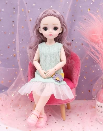 Image of Tickles Movable Joints Cute Beautiful Eyes Fashionable Flower Frock Dress Doll for Kids Girls (Size: 30 cm Color: Green)