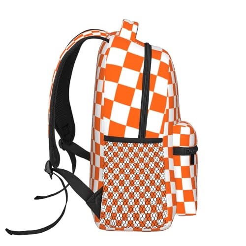 Orange White Checkered Chessboard Flag Lightweight Backpack Travel Casual Bags for Women or Men 15.7 Inches3
