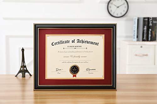 Image of ELSKER&HOME 8.5x11 Diploma Frame with Red Mat,Real Wood Black