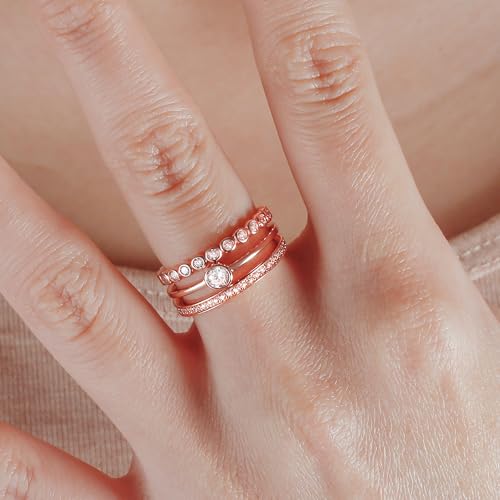 ANGELLIS 14K Gold Plated 925 Sterling Silver Stackable Rings Set Women Wedding Bands Eternity Rings Statement Rings Pave Cubic Zirconia4