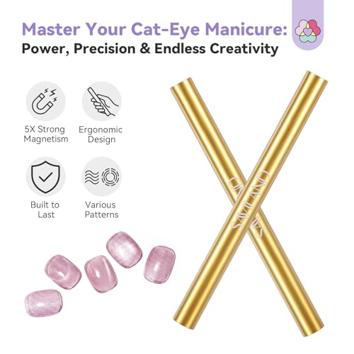 Image of SAVILAND Cat Eye Magnet for Nails: 5X Stronger Golden Nail Magnets Stick with Heart Cateye Magnets Double-Head Cateye Magnet for Nails Magnetic for Cat Eye Gel Polish Nail Art Design Salon Home