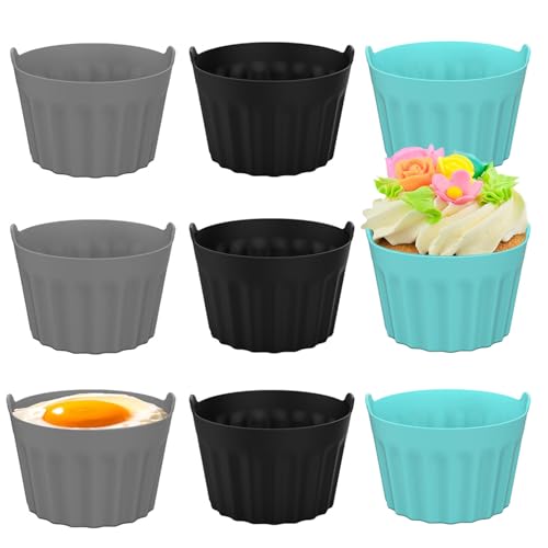Melearch Lot de 9 ramequins en silicone alimentaire pour friteuse à air, moules à muffins et cupcakes, 3 couleurs