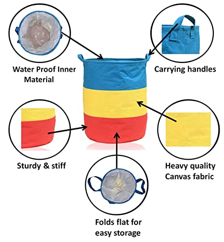 Image of 45L Foldable Laundry Basket for Clothes Storage with Handles, Non-Woven Laundry Hamper for Bedroom Bathroom & Kids Room, Multicolor