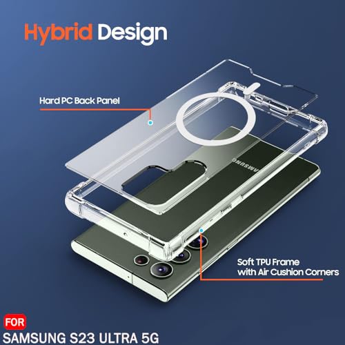 Image of TheGiftKart Shockproof Ultra-Hybrid Back Cover Case for Samsung Galaxy S23 Ultra 5G Compatible with MagSafe | 360 Protection |Crystal Clear Hard Back Cover for Samsung S23 Ultra (Transparent Bumper)
