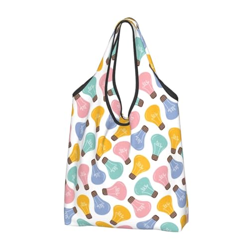 VOSERY Bolsa de compras reutilizable con bombillas de colores, bolsa de compras para alimentos, bolsa de transporte plegable con asas, color negro, 1 PC